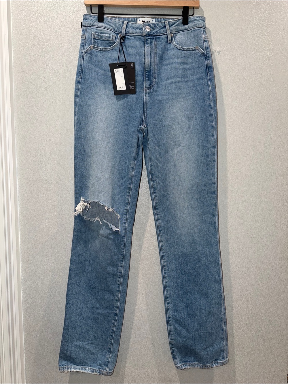 PAIGE Stella High Rise Modern Straight Leg Jeans with Knee Distress Size 28 BNWT